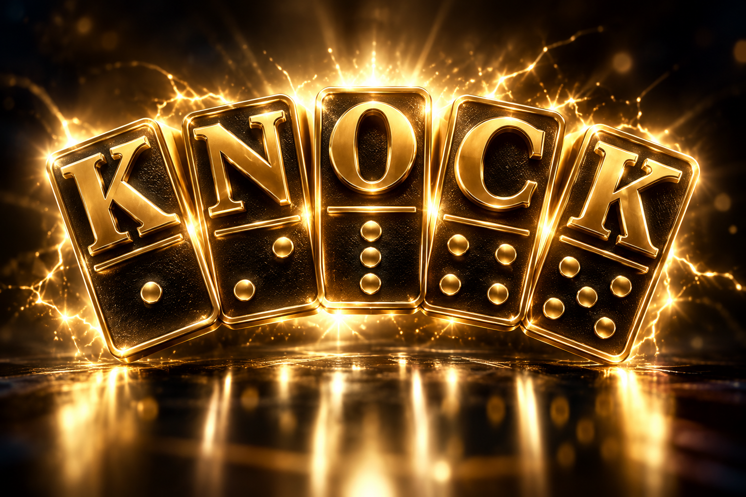KNOCK logo in golden dominoes